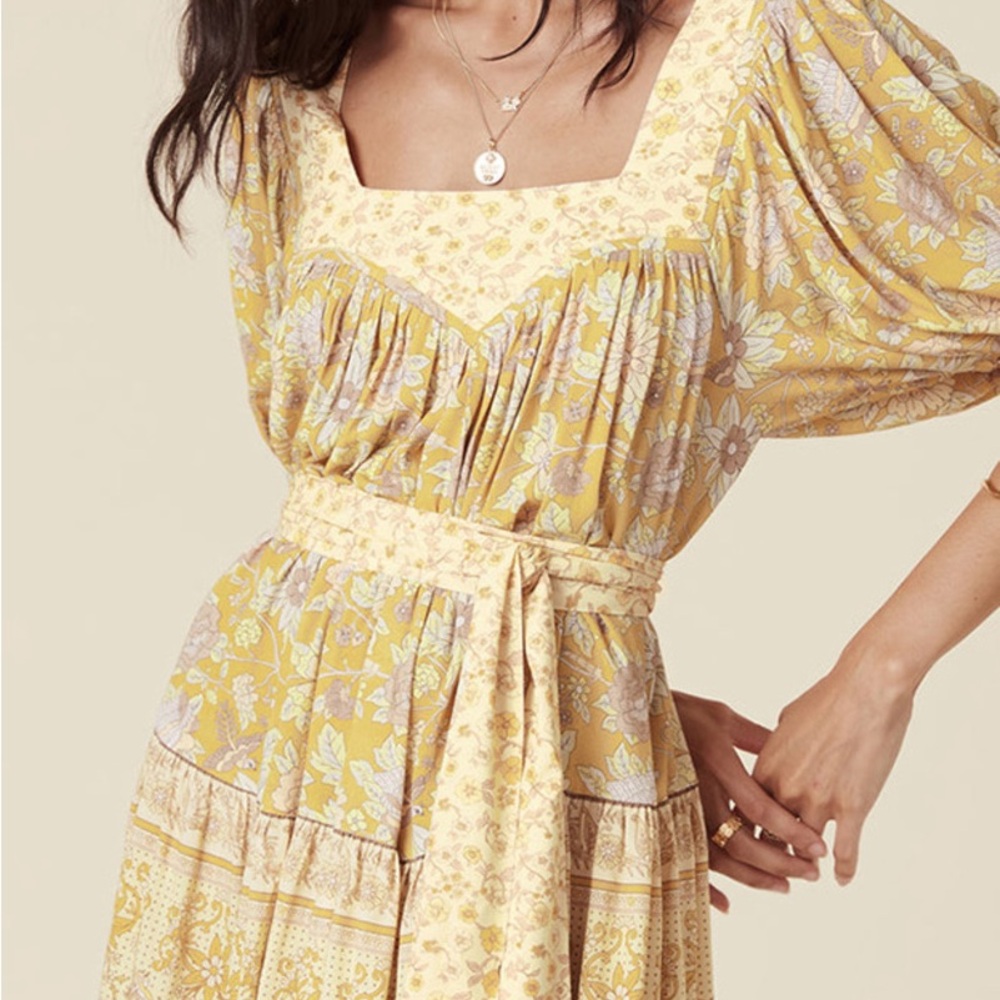 Spell & The Gypsy Collective Mossy Mini Dress Lemonade Square Neck Puff Sleeve